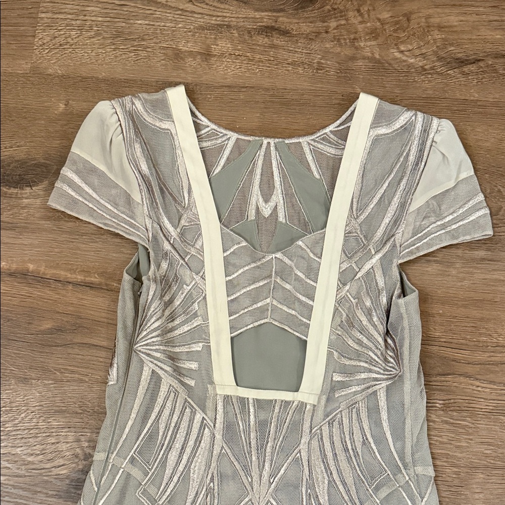 Karen Millen Beige Embroidered Midi Dress with sheer overlay - Picture 8 of 9